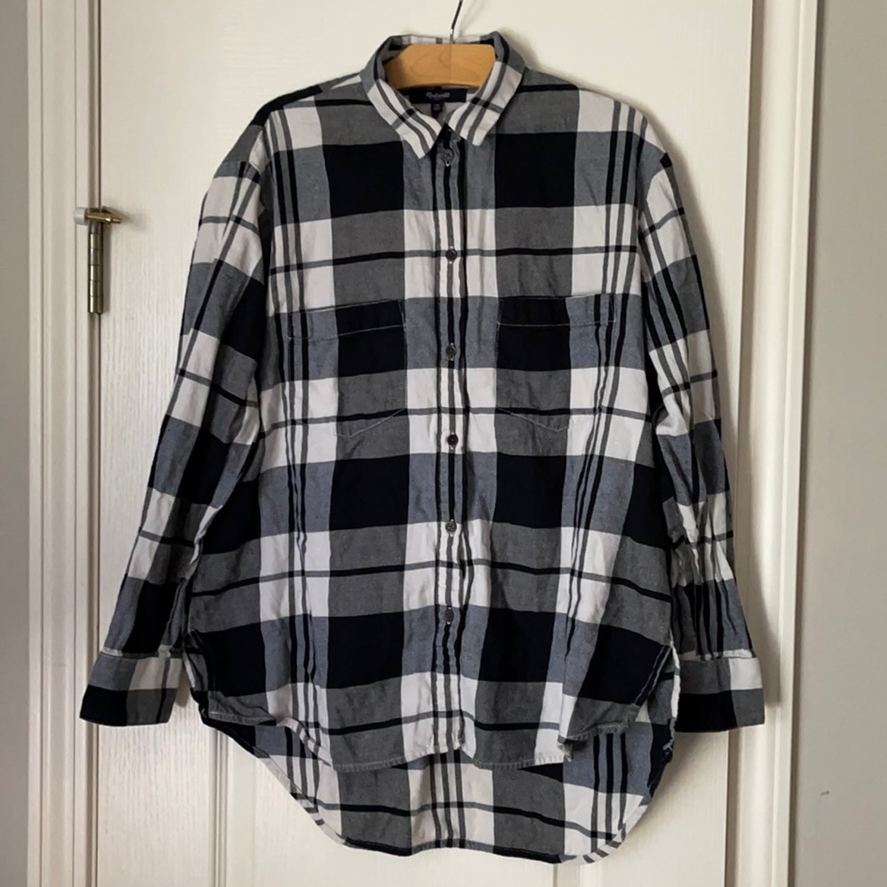 MADEWELL flannel shirt size XS Buffalo plaid black white comfy cozy soft